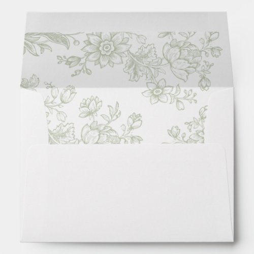 Elegant Floral Vintage Botanical Green Wedding Envelope