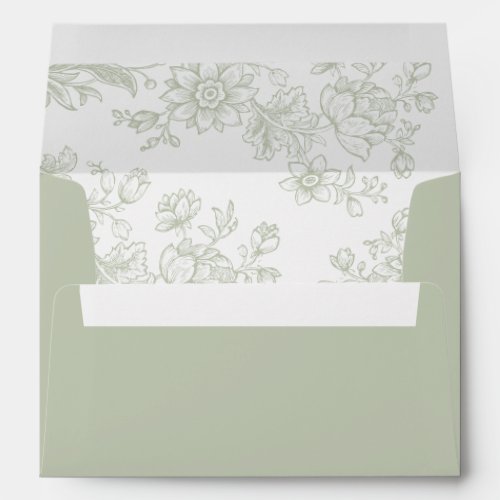 Elegant Floral Vintage Botanical Green Wedding Envelope