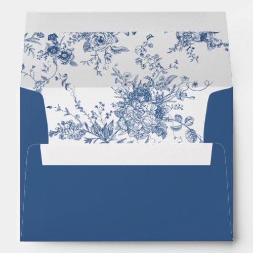 Elegant Floral Vintage Botanical Navy Blue Wedding Envelope