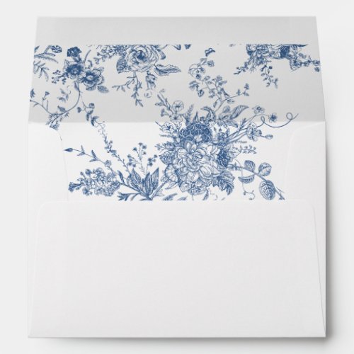 Elegant Floral Vintage Botanical Navy Blue Wedding Envelope