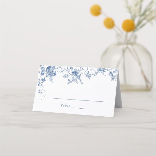 Elegant Floral Vintage Botanical Navy Blue Wedding Place Card