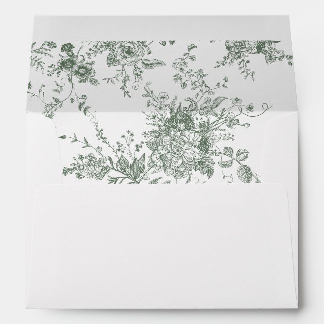 Elegant Floral Vintage Botanical Sage Wedding Envelope (Back (Bottom))