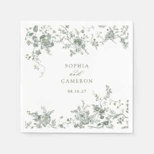 Elegant Floral Vintage Botanical Sage Wedding Napkins