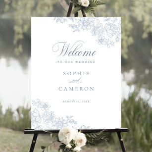 Elegant Floral Vintage Botanical Wedding Welcome Poster