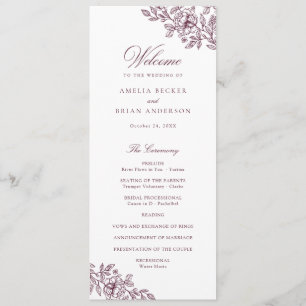 Elegant Floral Vintage Burgundy Wedding Program