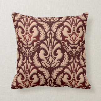 Elegant floral vintage damask burgundy cream throw pillow