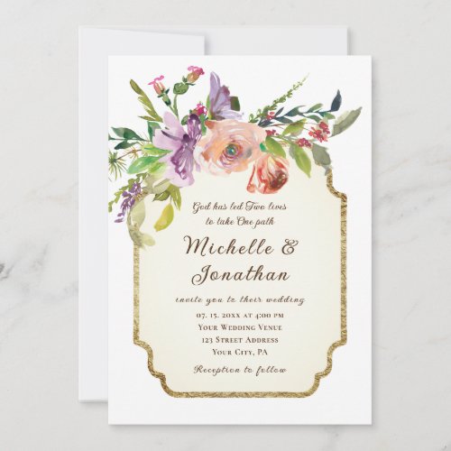 Elegant Floral Vintage Frame Christian Wedding Invitation