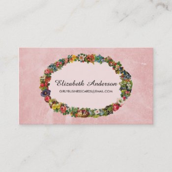 Elegant Floral Vintage Frame Pink Roses With Name Business Card by GirlyBusinessCards at Zazzle