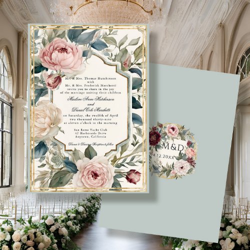 Elegant Floral Vintage French Gold Classic Wedding Invitation