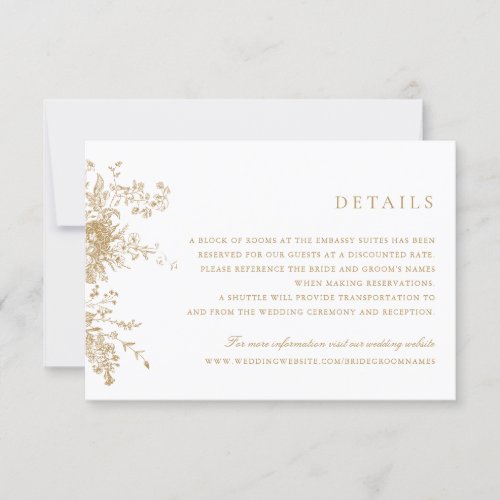 Elegant Floral Vintage Gold Wedding Details Invitation