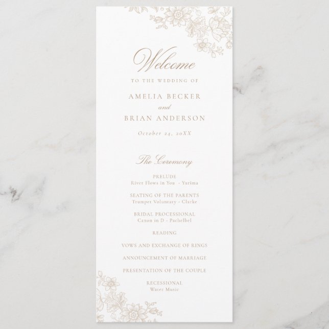 Elegant Floral Vintage Lace Beige Wedding Program (Front)