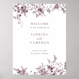 Elegant Floral Vintage Merlot Wedding Welcome Sign