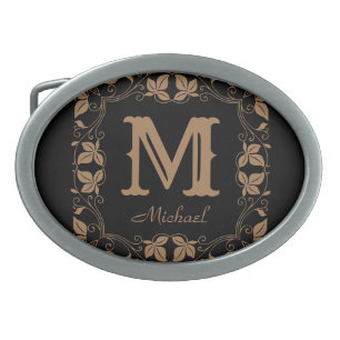 Elegant Floral Vintage Monogram Custom Name  Belt Buckle