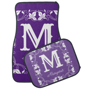 Elegant Floral Vintage Monogram Custom Name  Car Floor Mat