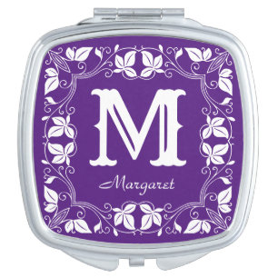 Elegant Floral Vintage Monogram Custom Name Compact Mirror
