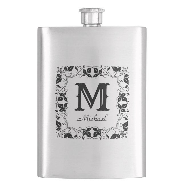 Elegant Floral Vintage Monogram Custom Name  Flask (Front)