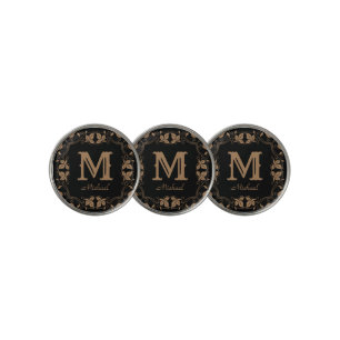Elegant Floral Vintage Monogram Custom Name  Golf Ball Marker