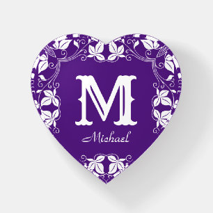 Elegant Floral Vintage Monogram Custom Name  Paperweight