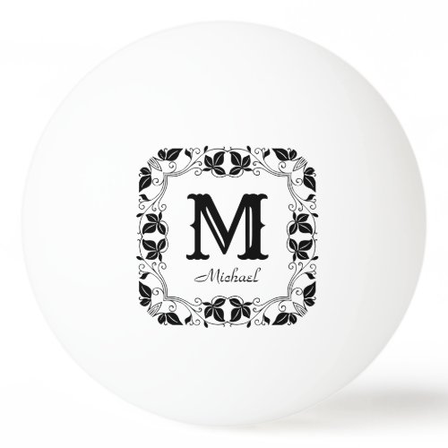 Elegant Floral Vintage Monogram Custom Name  Ping Pong Ball