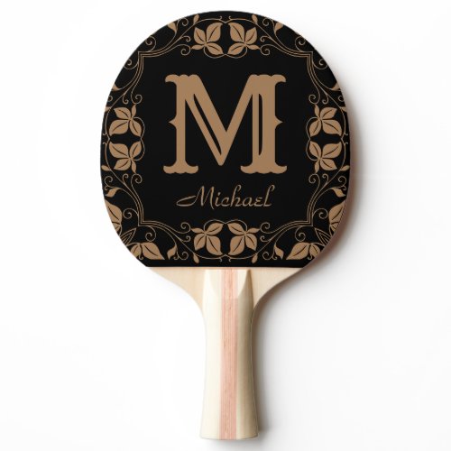 Elegant Floral Vintage Monogram Custom Name  Ping Pong Paddle