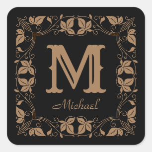 Elegant Floral Vintage Monogram Custom Name  Square Sticker