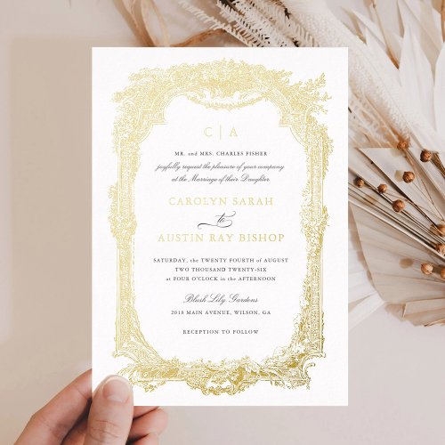 Elegant Floral Vintage Ornament Frame Wedding Gold Foil Invitation