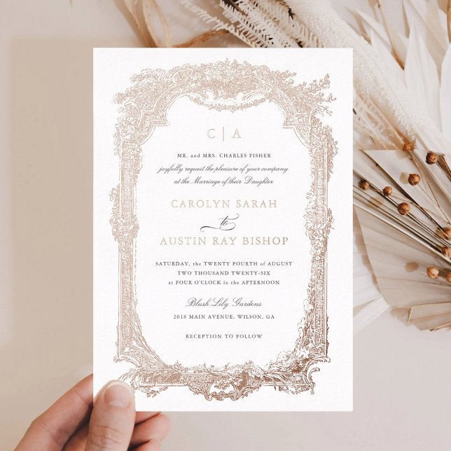 Elegant Floral Vintage Ornament Frame Wedding Gold Foil Invitation (Creator Uploaded)