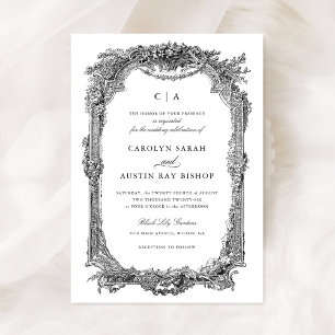 Elegant Floral Vintage Ornament Frame Wedding Invitation