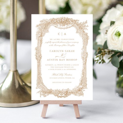 Elegant Floral Vintage Ornament Frame Wedding Invitation