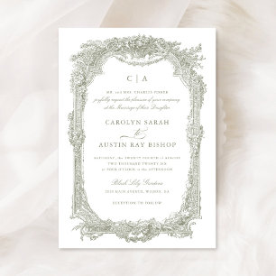 Elegant Floral Vintage Ornament Frame Wedding Invitation