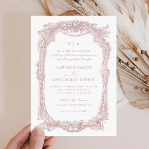 Elegant Floral Vintage Ornament Frame Wedding Invitation