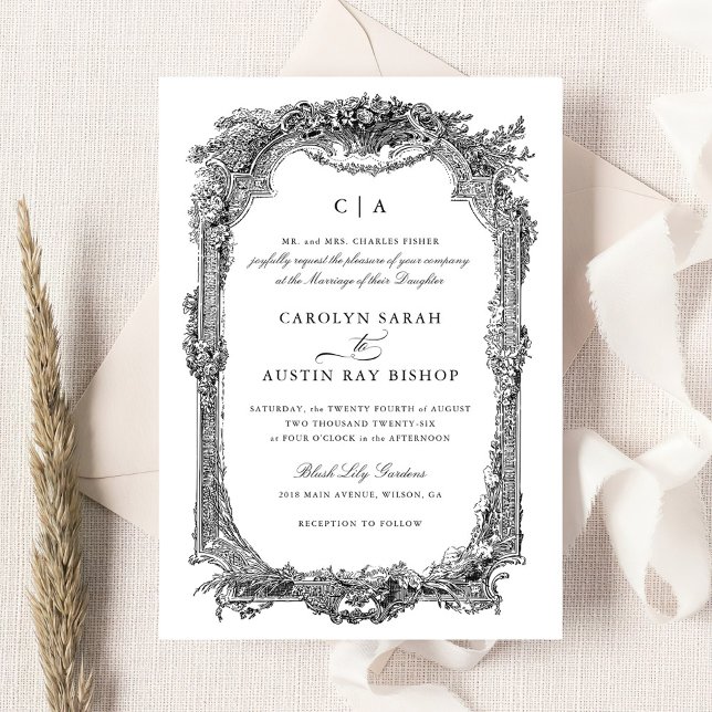 Elegant Floral Vintage Ornament Frame Wedding Invitation (Creator Uploaded)