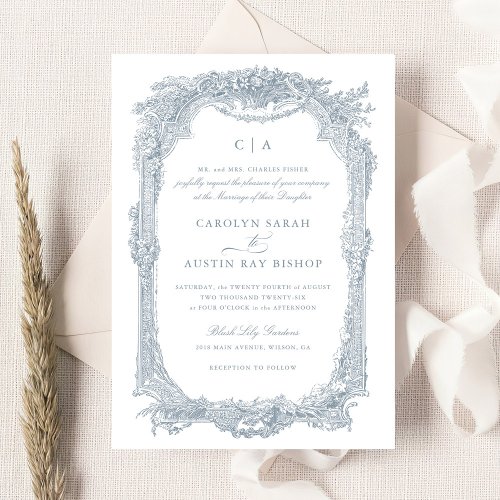 Elegant Floral Vintage Ornament Frame Wedding Invitation