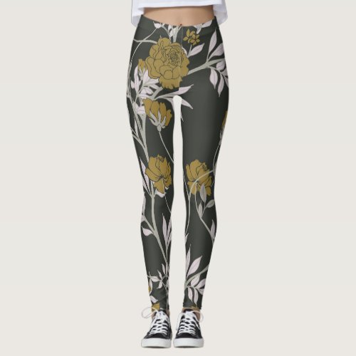 Elegant floral vintage pattern design leggings