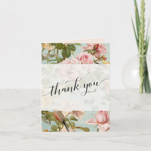 Elegant Floral Vintage Pink Script Thank You Photo