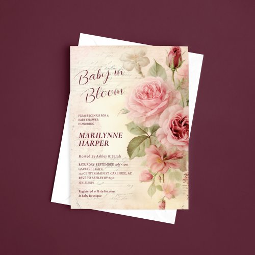 Elegant Floral Vintage Roses Baby Shower Invitation