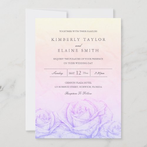 Elegant Floral Vintage Roses Rainbow Wedding Invitation