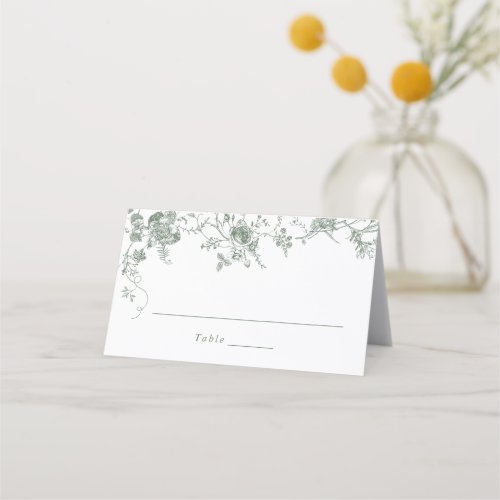 Elegant Floral Vintage Sage Green Wedding Place Card