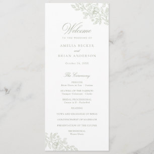 Elegant Floral Vintage Sage Green Wedding Program