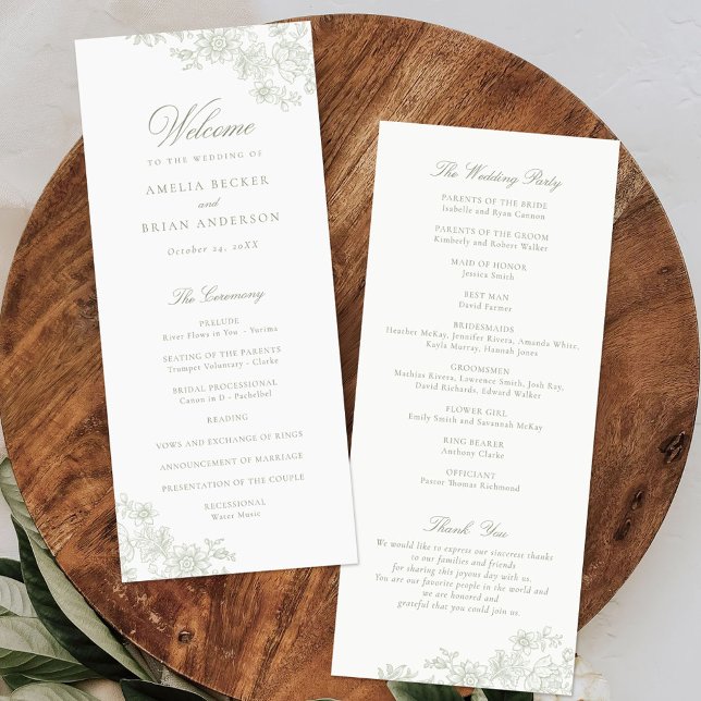 Elegant Floral Vintage Sage Green Wedding Program (Creator Uploaded)