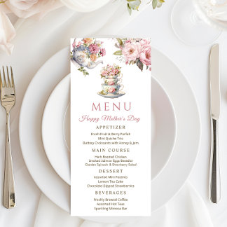 Elegant Floral Vintage Tea Party Mother's Day Menu