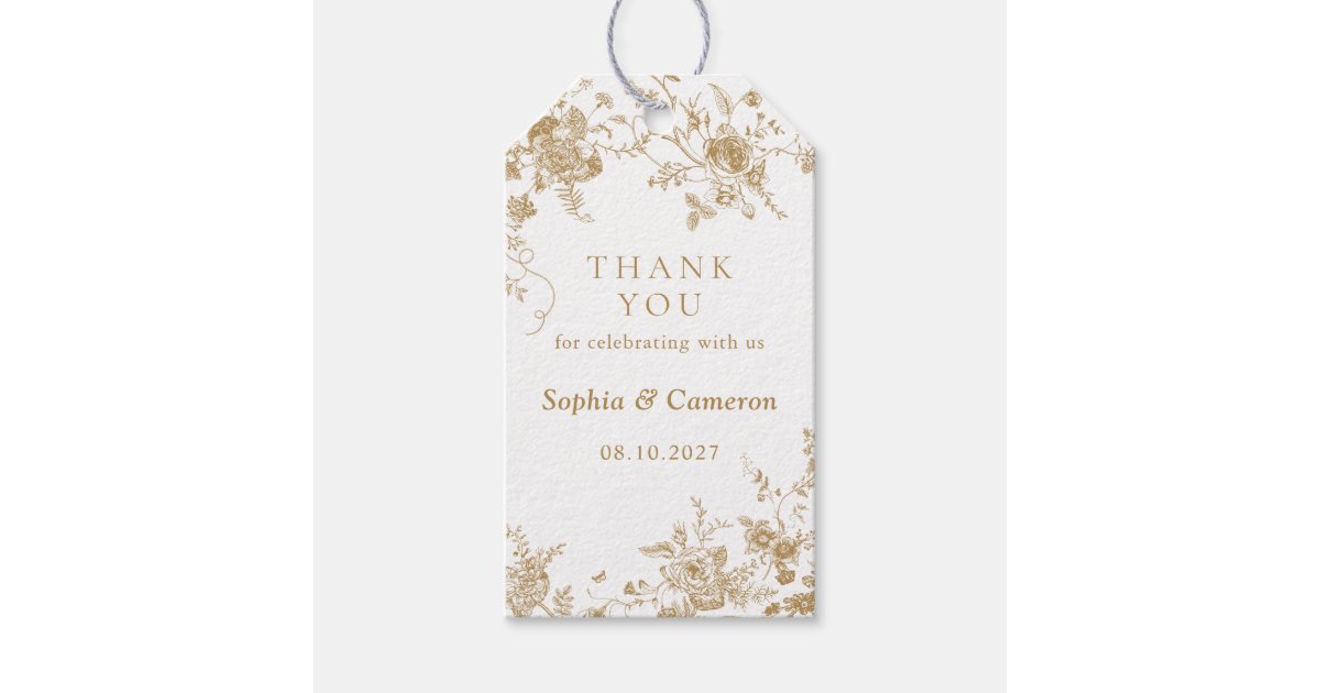 Elegant Floral Vintage Wedding Gold Gift Tags | Zazzle