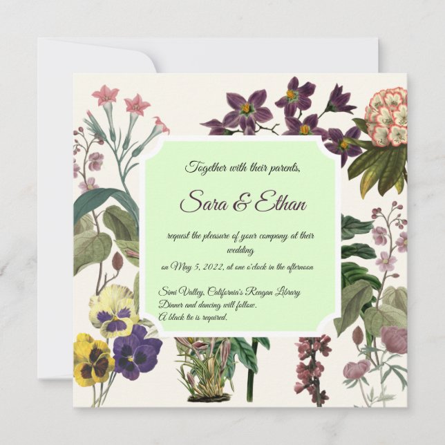 Elegant, Floral, Vintage, wedding invitation (Front)