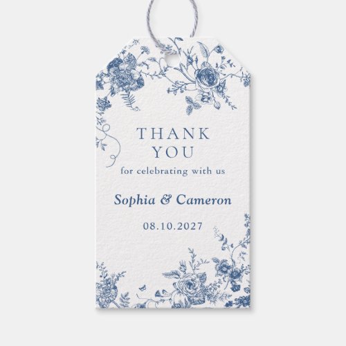 Elegant Floral Vintage Wedding Navy Blue Gift Tags