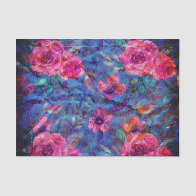 Elegant Floral Violet Rose Pattern  Tissue Paper (Front)