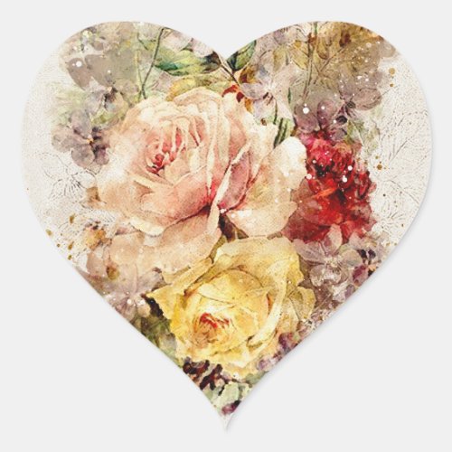 Elegant Floral Watercolor Abstract Romantic Heart Sticker