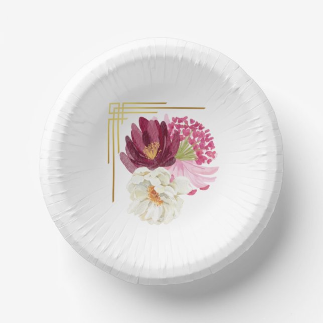 Elegant Floral Watercolor Birthday Party Plate Paper Bowls (Front)
