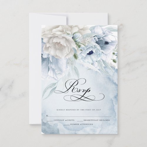 Elegant Floral Watercolor Blue Poppies RSVP Card