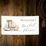 Elegant Floral Watercolor Boots Bridal Shower Banner<br><div class="desc">A rustic but classy and elegant cowgirl bridal shower party banner for the bride that likes to ride! Featuring an elegant watercolor illustration of white cowboy boots and white peonies. Sophisticated calligraphy script for the event title and elegant serif font for the spouse's name. This country bridal shower banner is...</div>
