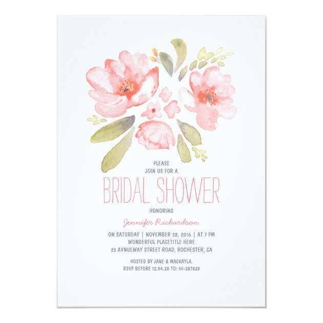 Elegant Floral Watercolor Bridal Shower Invitation